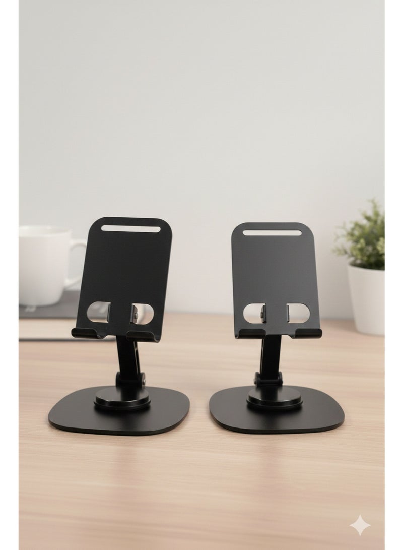 أكاليكس حامل هاتف محمول من الفولاذ الكربوني، حامل هاتف محمول متعدد الوظائف قابل للتعديل بزاوية 360 درجة، حامل هاتف قابل للطي، ثابت ومضاد للانزلاق (أسود) - Image 2